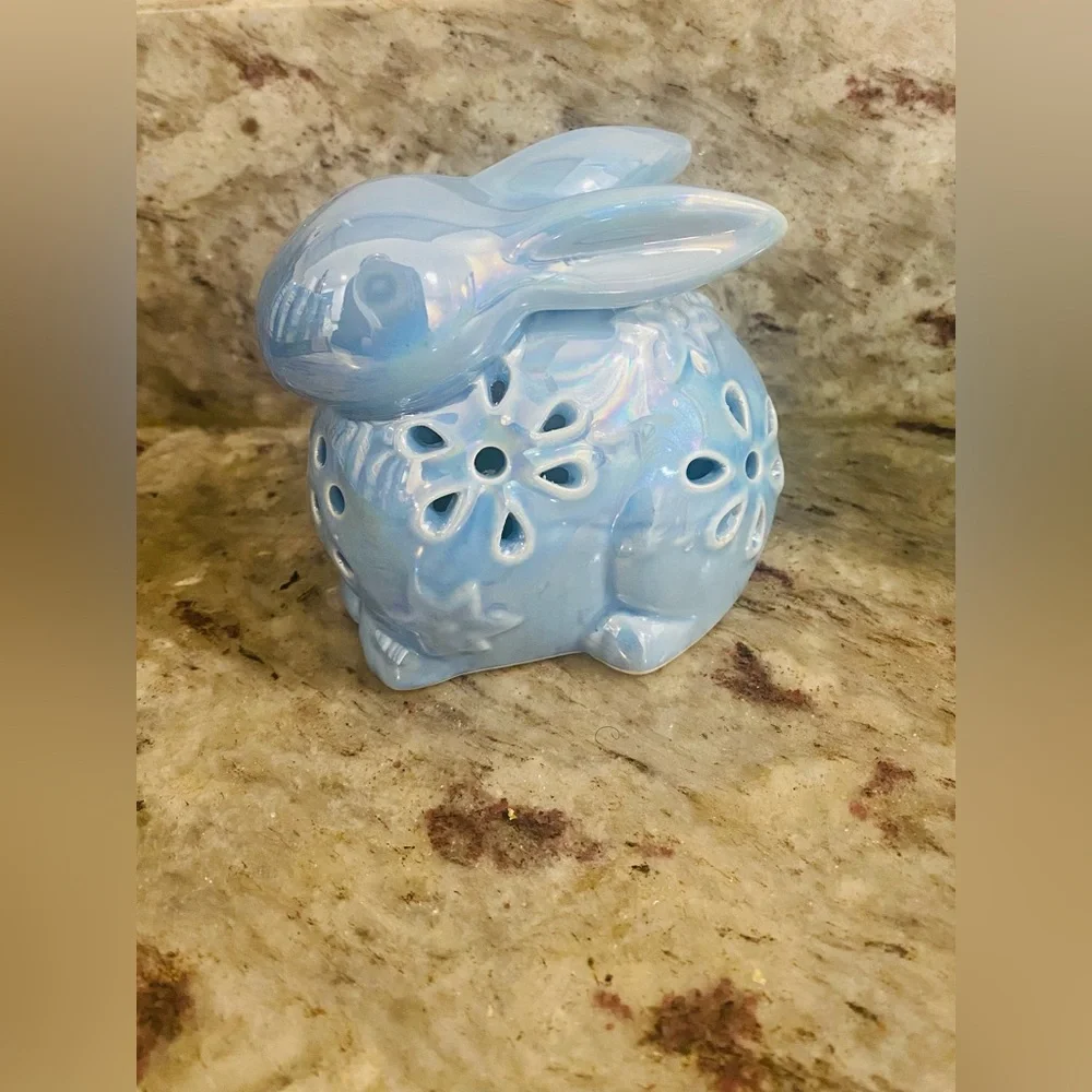 Cottage Core Vintage Ceramic Blue Bunny For Home Nursery Office Decor Figurine